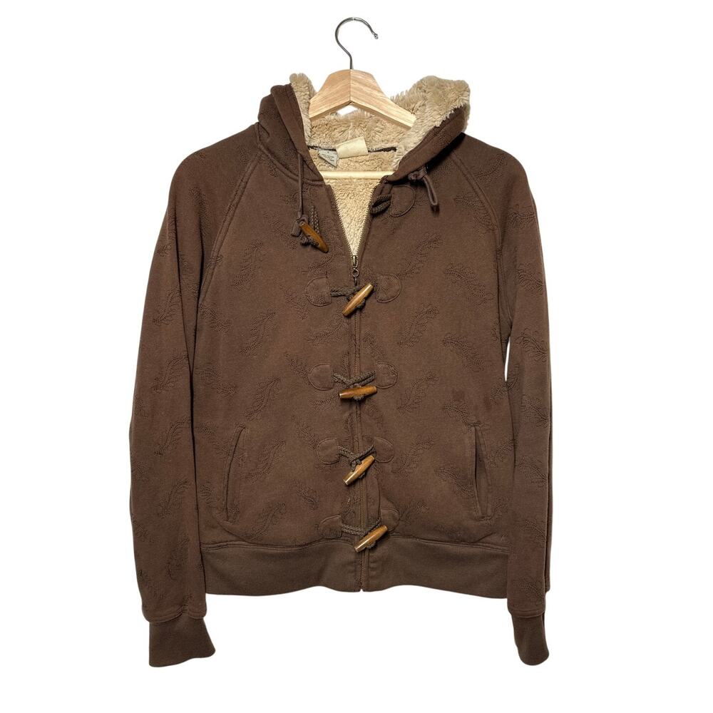 Vintage Y2K O'Neill Sherpa Lined Toggle Hoodie Jacket Brown Jrs Sz L Women's S